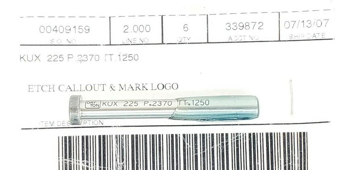 Used PACK OF 6 NEW DAYTON KUX-225 P.2370 TT.1250 ETCH CALLOUT & MARK LOGO PUNCHES
