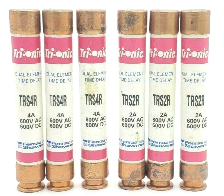 Used LOT OF (3) FERRAZ SHAWMUT TRS4R & (3) TRS2R TRI-ONIC DUAL ELEMENT FUSES