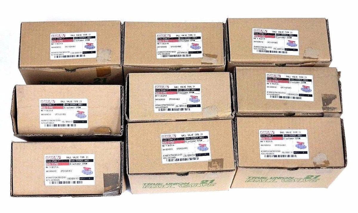 Used LOT OF 9 NIB ASAHI 1609010 BALL VALVE 1" C-PVC EPDM TYPE 21 1609-010