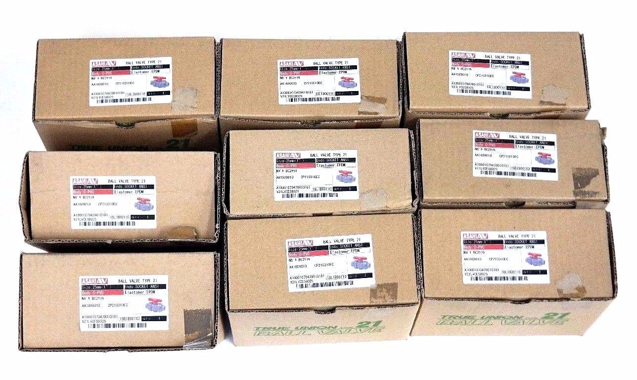 Used LOT OF 9 NIB ASAHI 1609010 BALL VALVE 1" C-PVC EPDM TYPE 21 1609-010