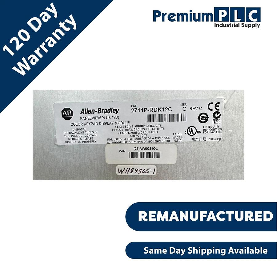 Refurbished REMAN. ALLEN BRADLEY 2711P-K12C4D1 /A PanelView Plus 1250 COLOR 2711P-RDK12C