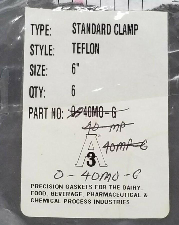 Used LOT OF 6 NEW PURESERVE SYSTEMS 0-40M0-G STANDARD CLAMP TEFLON 6'' GASKETS