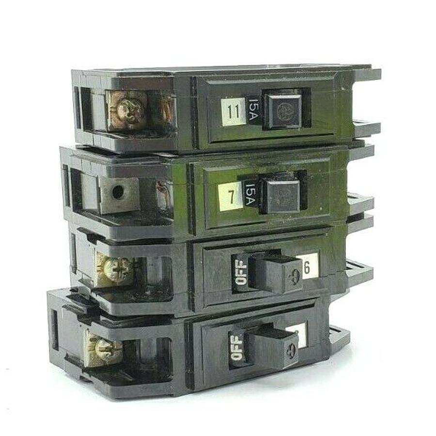Used LOT OF 4 MITSUBISHI TYPE BH-K CIRCUIT BREAKERS 41-14372KSD, 15A