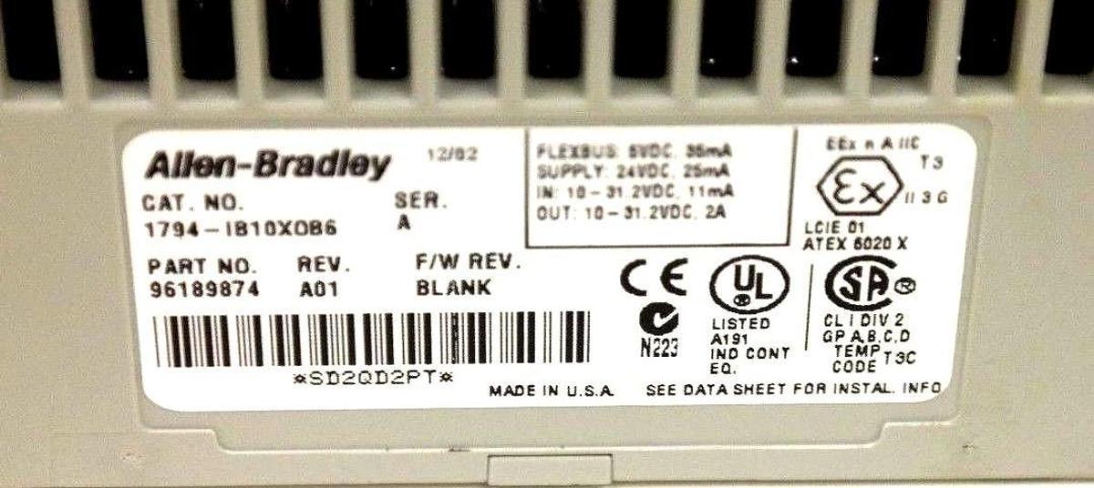 Used ALLEN BRADLEY 1794-IB10XOB6 SER A REV A01 FLEX I/O 1794IB10XOB6 P/N 96189874