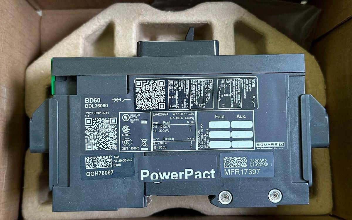 Used NEW SQUARE D BDL36060 PowerPact B CIRCUIT BREAKER 3P 60A 18kA @ 480V BD60