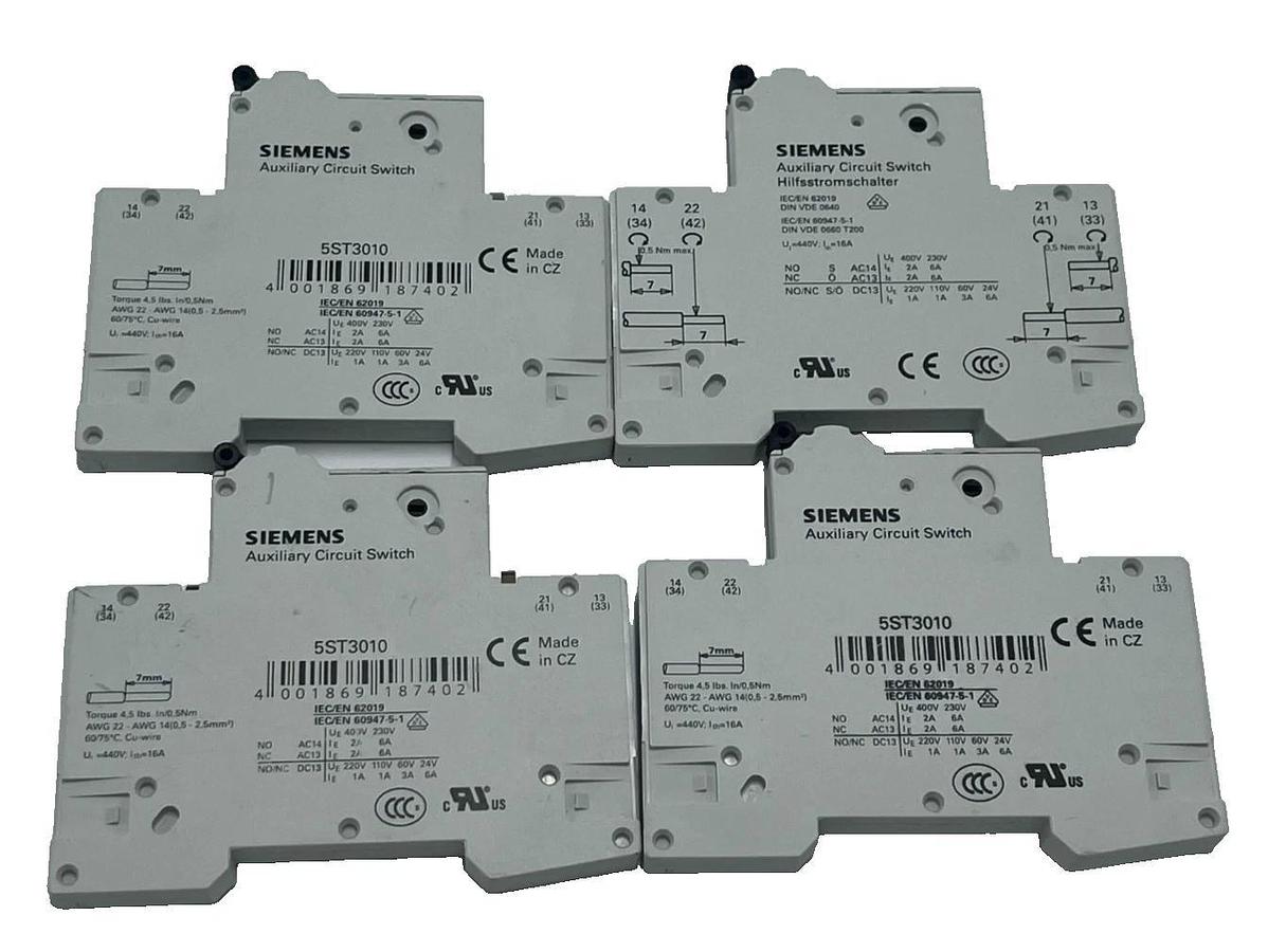 (4) Siemens 5ST3010 Auxiliary Circuit Switch 1 NO + 1 NC - Mini Circuit Breaker