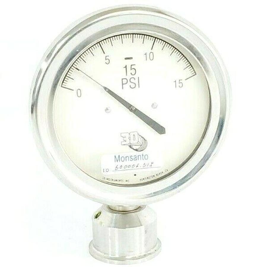 Used 3D INSTRUMENTS 25504-21U55CWG PRESSURE GAUGE, GFK SBD GP1007, 471078 39, 0-15PSI