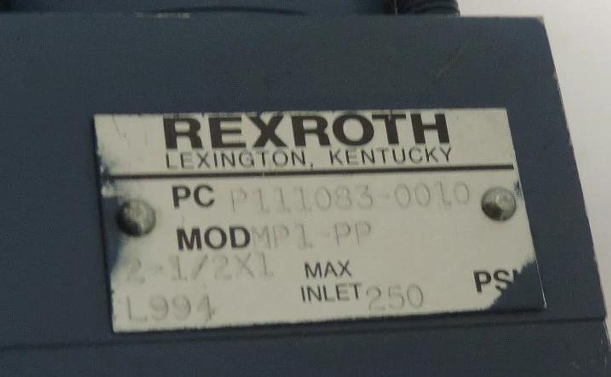 Used REXROTH P111083-0010 CYLINDER MOD. MP1-PP 2-1/2X1 MAX INLET 250 PSI