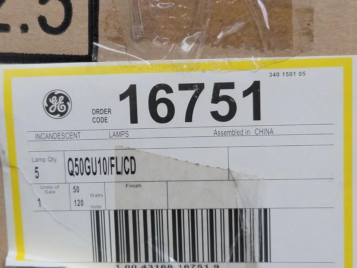 Used BOX OF 5 NEW GENERAL ELECTRIC Q50GU10/FL/CD INCANDESCENT LAMP BULB Q50GU10FLCD