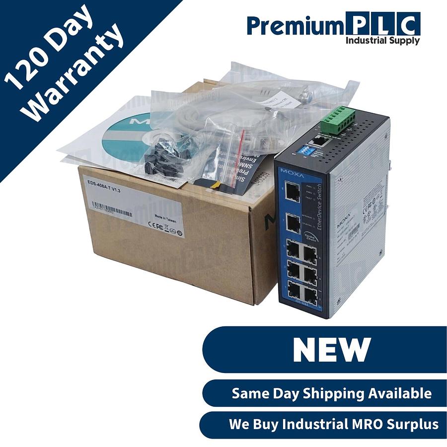 Used NEW MOXA EDS-408A-T V1.3 ETHERNET SWITCH W/ 8 10/100BaseT(X) PORTS -40 to 75°C