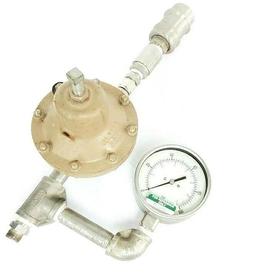 Used CASHCO TYPE D 10-40PSI REGULATOR VALVE ASSY W/ 0-100PSI GAUGE & QT8-316 FITTING