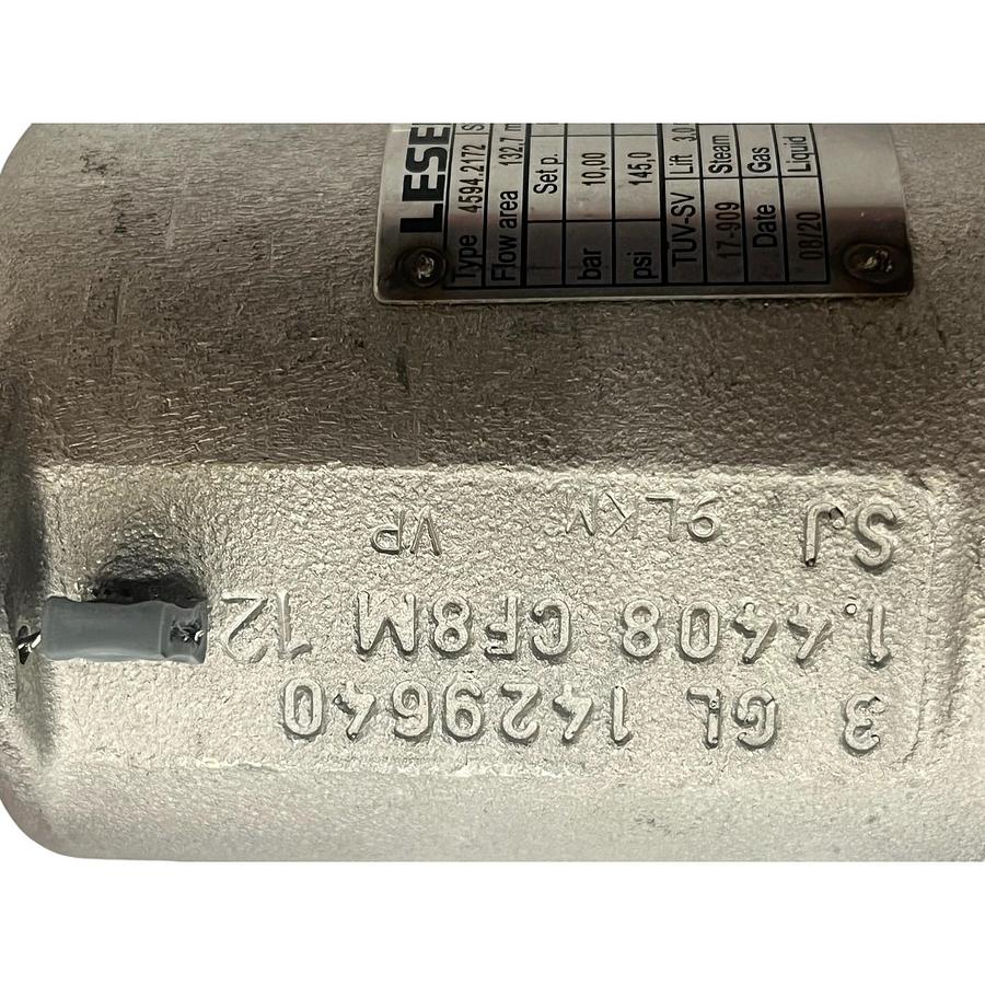 Used LESER 4594.2172 Safety Relief Valve 10 Bar 3/4" x 1" 316L SS New Surplus w/ Tag