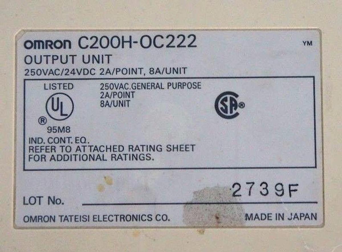 Used OMRON C200H-OC222 OUTPUT MODULE UNIT 2A/POINT, 8A/UNIT, 250VAC/24VDC
