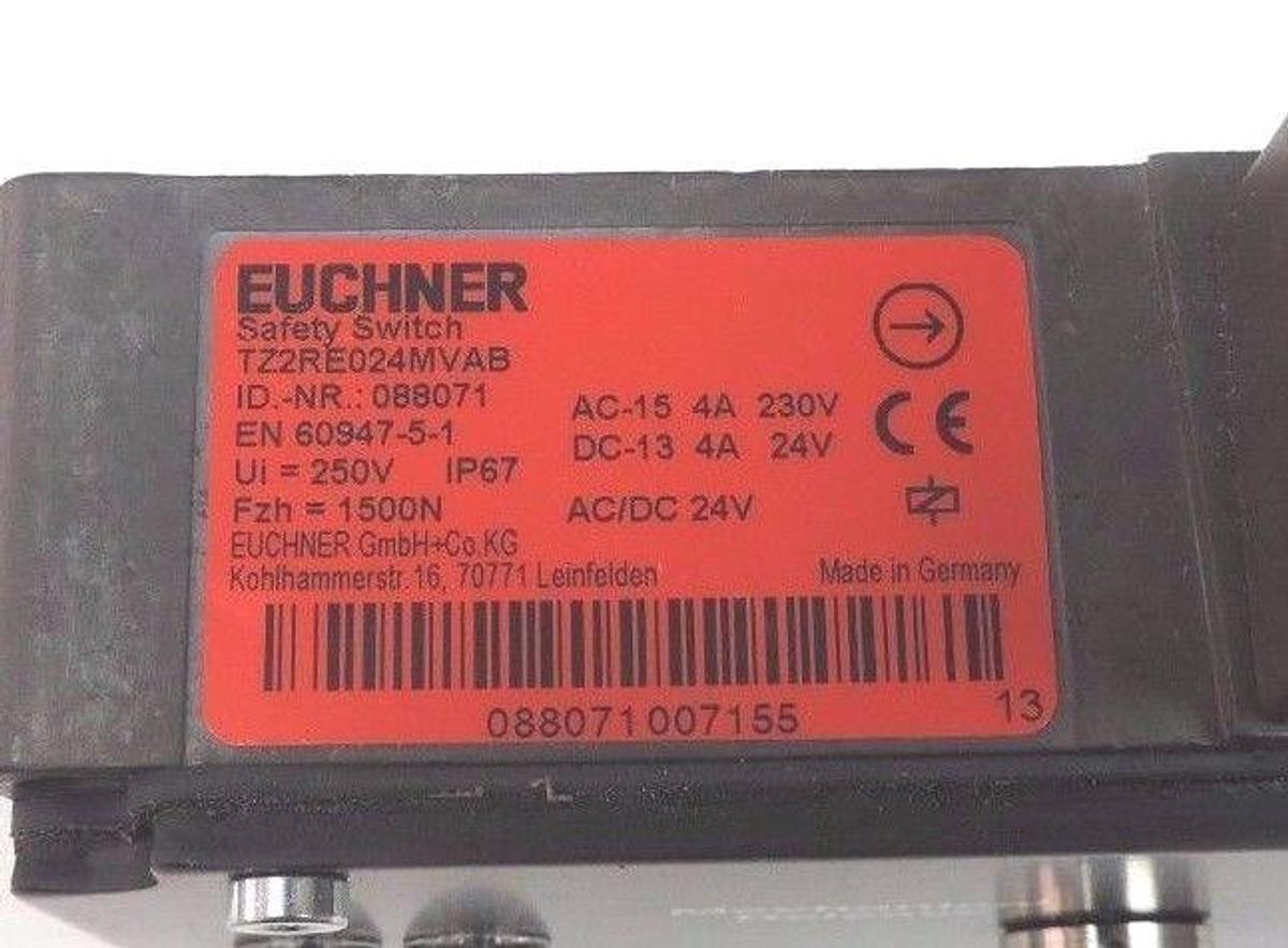 Used NIB EUCHNER TZ2RE024MVAB SAFTEY SWITCH AC/DC 24V, ID. NR. : 088071, MISSING KEY