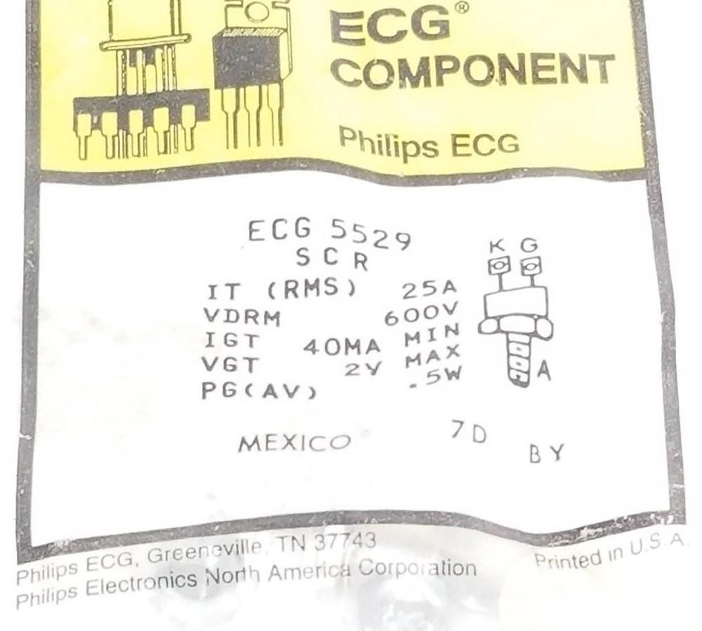 NEW PHILIPS ECG 5529 SILICON CONTROLLED RECTIFIER, 25A, 600V, ECG5529