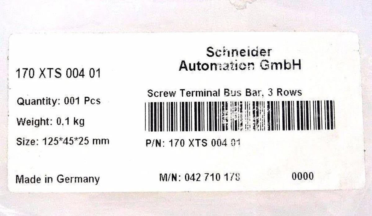 Used NIB SCHNEIDER AUTOMATION 170XTS00401 SCREW TERMINAL BUS BAR, 3 ROWS