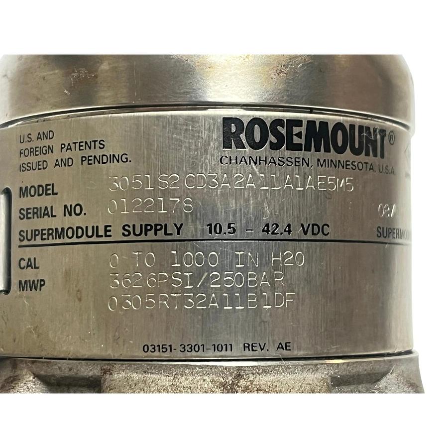 Used Rosemount 3051S2CD3A2A11A1AE5M5 Differential Transmitter W/ 3-Valve Manifold