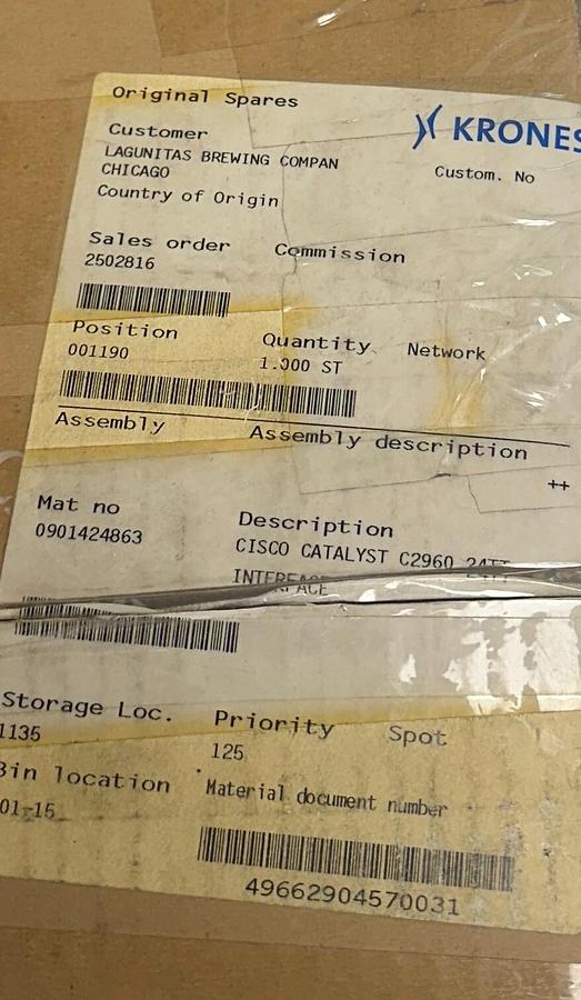 Used CISCO KRONES WS-C2960-24TT-L / 0901424863 CATALYST C2960 24TT INTERFACE NSMP