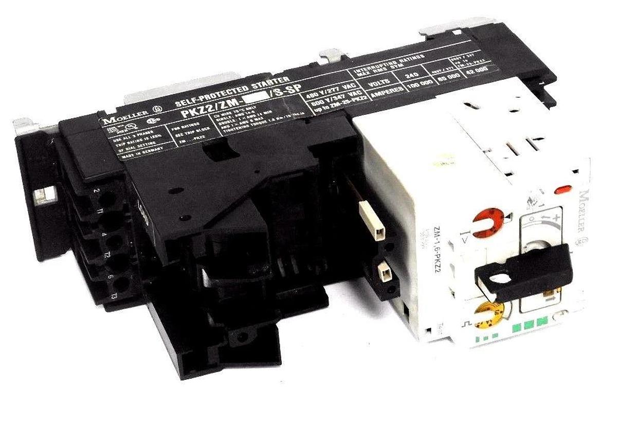Used MOELLER PKZ2-SP BASE W/ ZM-S-SP MOTOR PROTECTOR S-SP-PKZ2 CONTROL