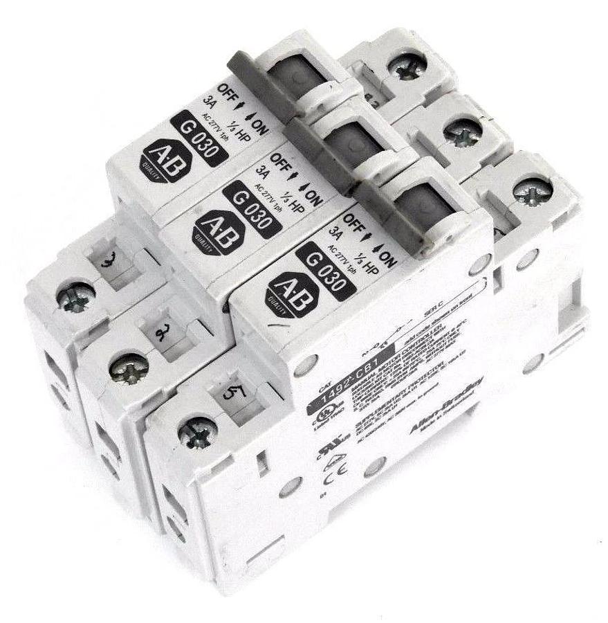 Used (3) ALLEN BRADLEY 1492-CB1-G-030 CIRCUIT BREAKERS 1492CB1G030 SER. C
