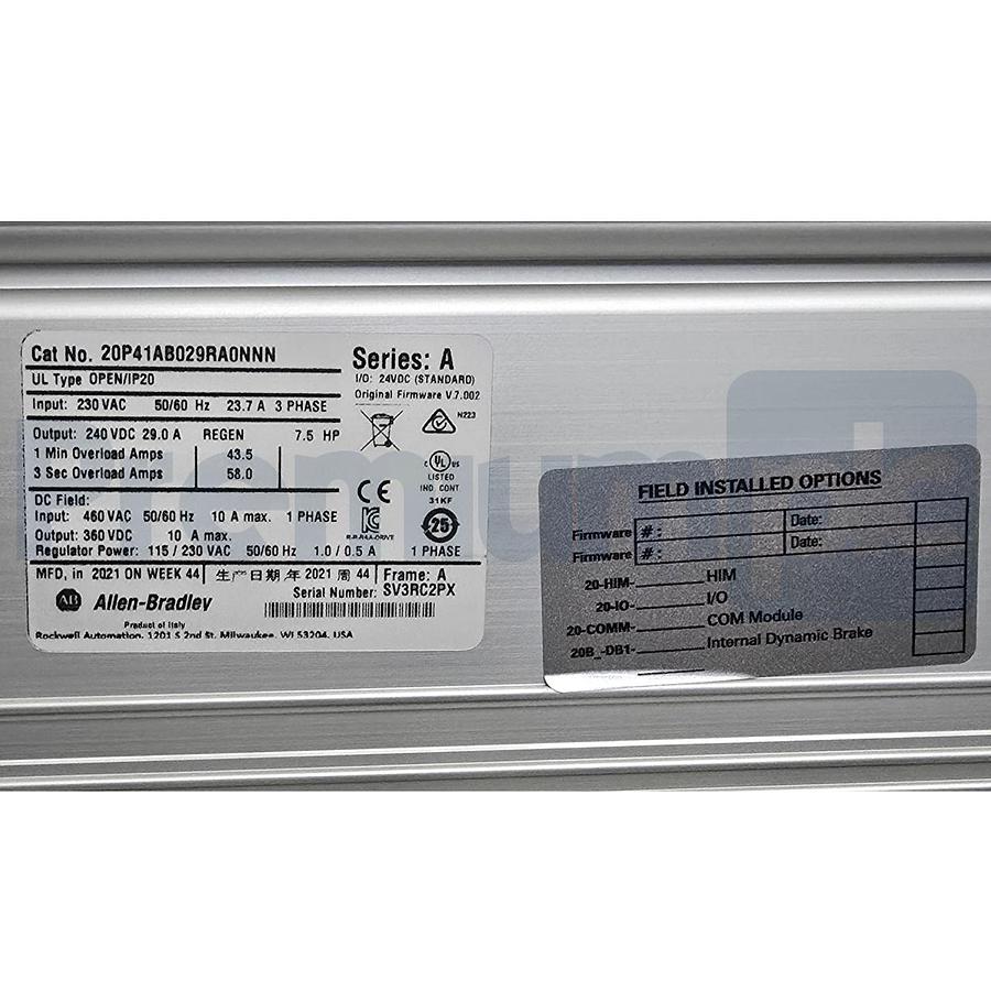 ALLEN BRADLEY 20P41AB029RA0NNN /A PowerFlex DC DRIVE 240VAC 3PH/29A 7.5HP NSMP