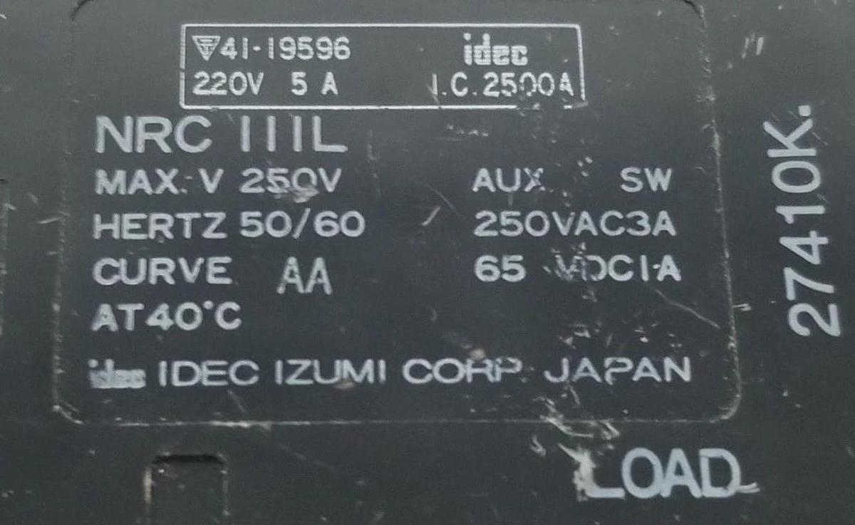 Used IDEC NRC-111L-5A CIRCUIT PROTECTOR 250V 50/60HZ 41-19596 27410K