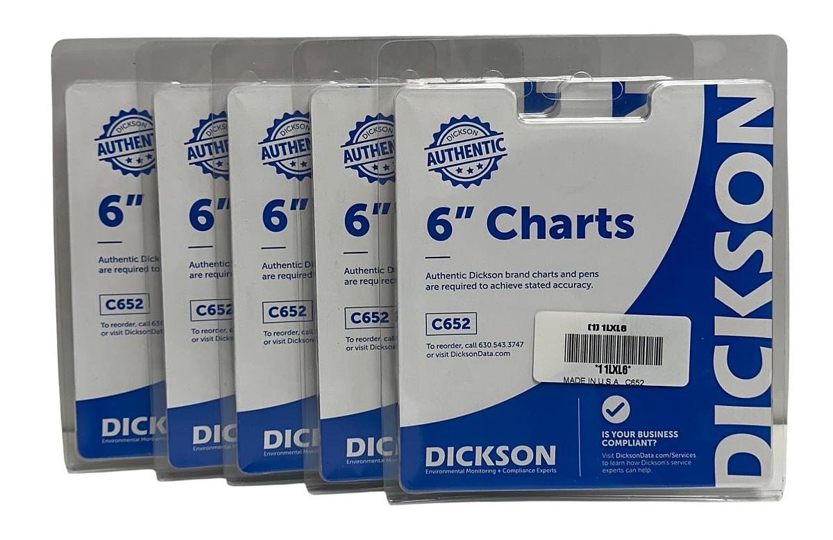 Used 300 DICKSON C652 / 1LXL6 6'' REPLACEMENT CIRCULAR PAPER CHARTS 24 HOURS NSMP