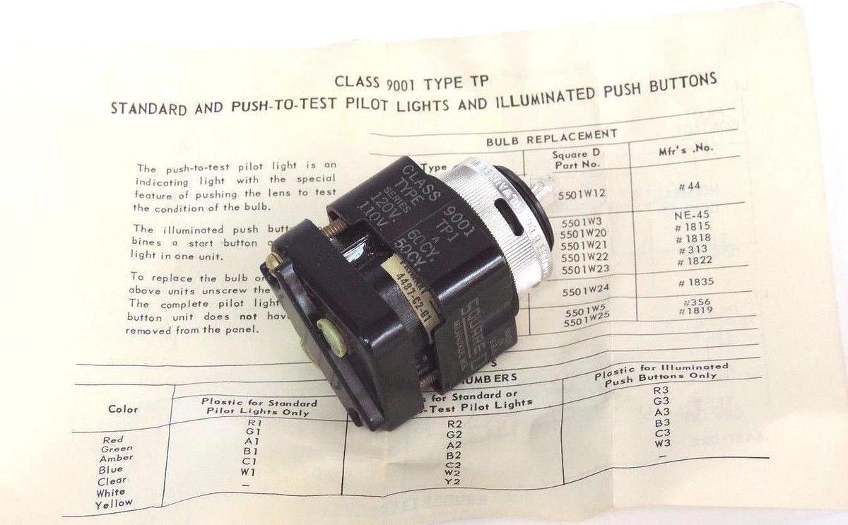 NIB SQUARE D 9001-TP1 PILOT LIGHT ASSY. 9001TP1 SER. A