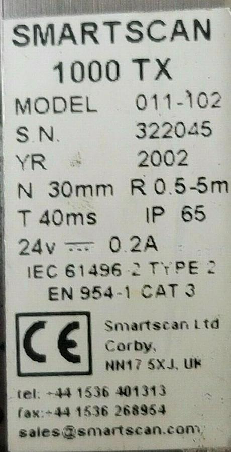 Used LOT OF 2 SMARTSCAN 011-102 TRANSMITTERS 1000 TX MODEL 011-102 24V...0.2A
