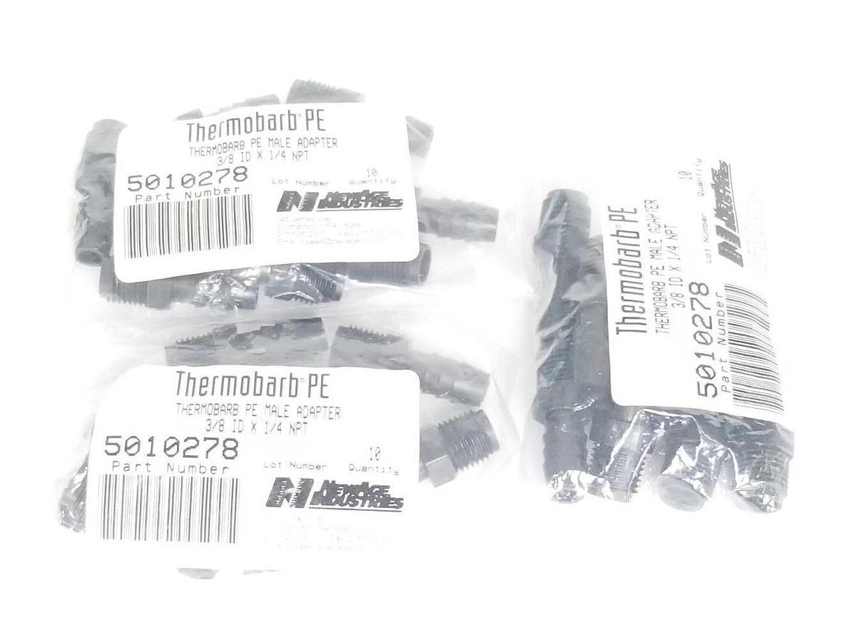 Used LOT OF 30 NEW THERMOBARB PE MALE ADAPTERS 3/8 ID X 1/4 NPT P/N: 5010278