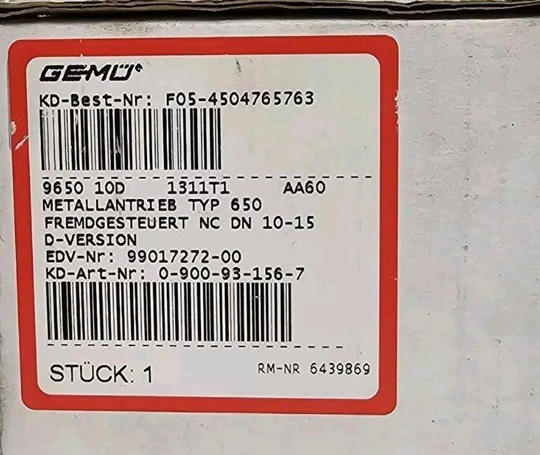 NIB GEMU 9650 10D 1311T1 ACTUATOR DIAPHRAGM VALVE 99017272-6439869 0001