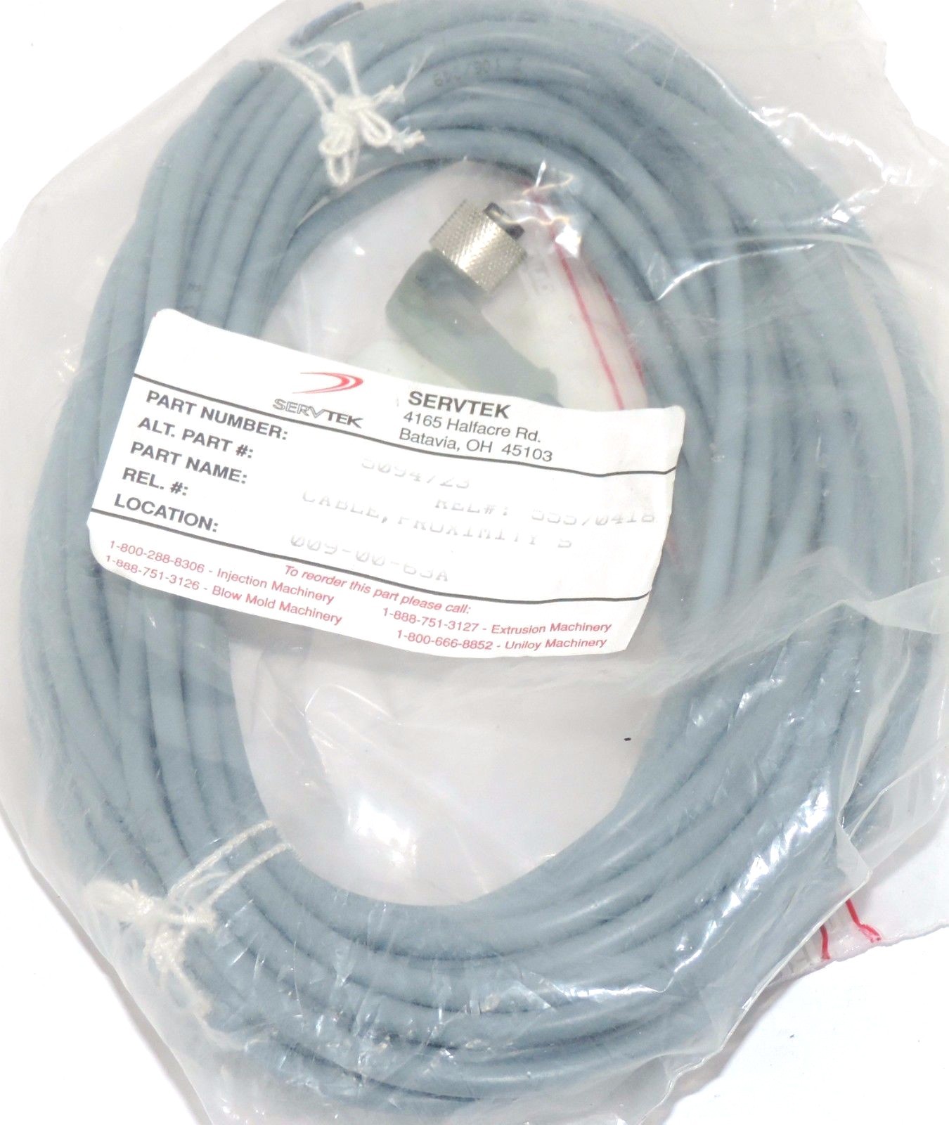 Used NEW SERVTEK 5094723 CABLE, PROXIMITY SWITCH REL#: 555/0418