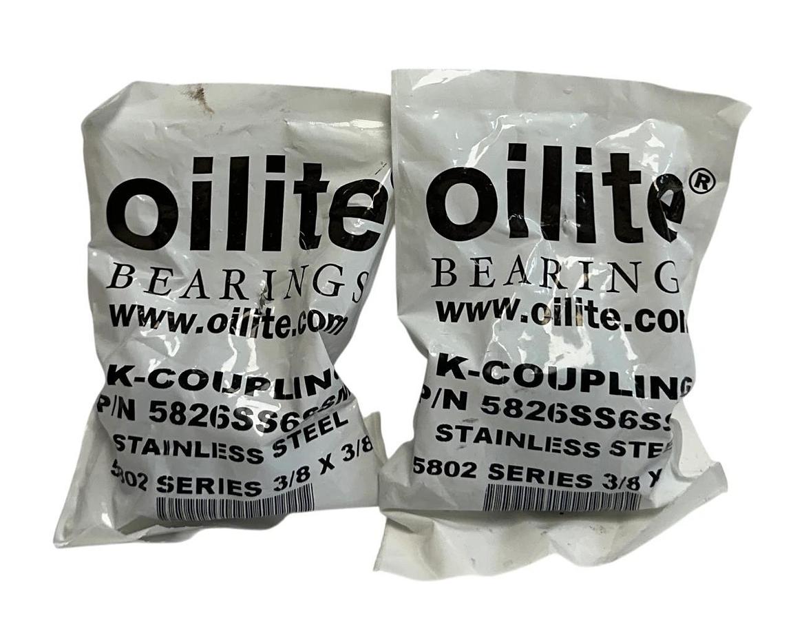 Used 2 OILITE 5826SS6SSM3 / 5802 SERIES K-COUPLINGS STAINLESS STEEL 3/8''x3/8'' NSFS