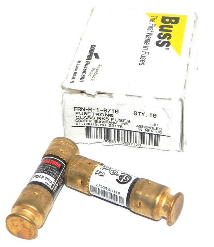 Used BOX OF 9 NEW BUSSMANN FRN-R-1-6/10 FUSETRON CLASS RK5 FUSES