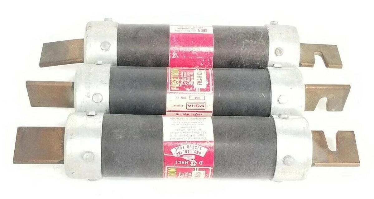 Used LOT OF 3 BUSSMANN FRS-R-125 FUSETRON DUAL-ELEMENT FUSES 600V, 125A, FRSR125