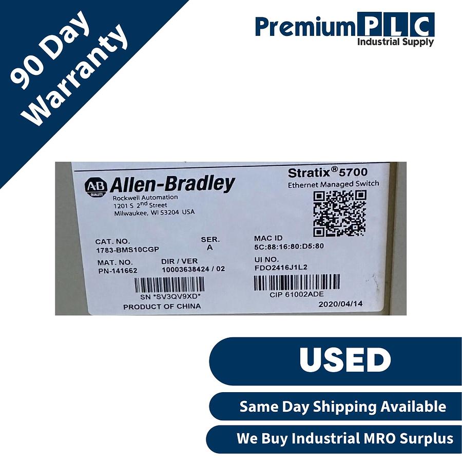 Used ALLEN BRADLEY 1783-BMS10CGP /A Stratix 5700 10-PORT EtherNet SWITCH 1783BMS10CG