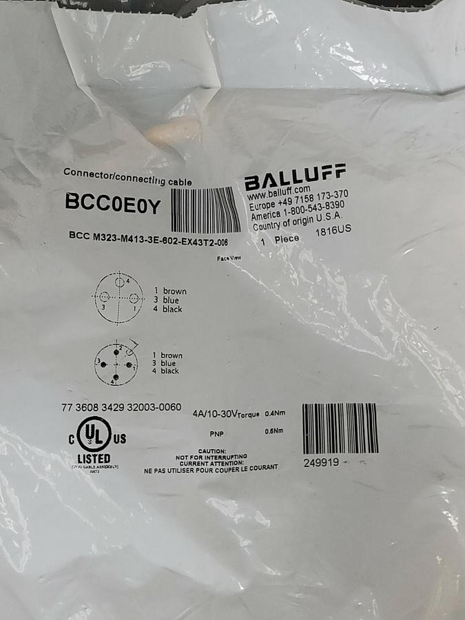 NEW BALLUFF BCC M323-M413-3E-602-EX43T2-006 CONNECTING CALBE BCC0E0Y