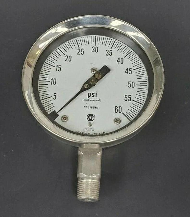 NEW U.S. GAUGE DIAL NO. 33003 SOLFRUNT PRESSURE GAUGE 0-60psi