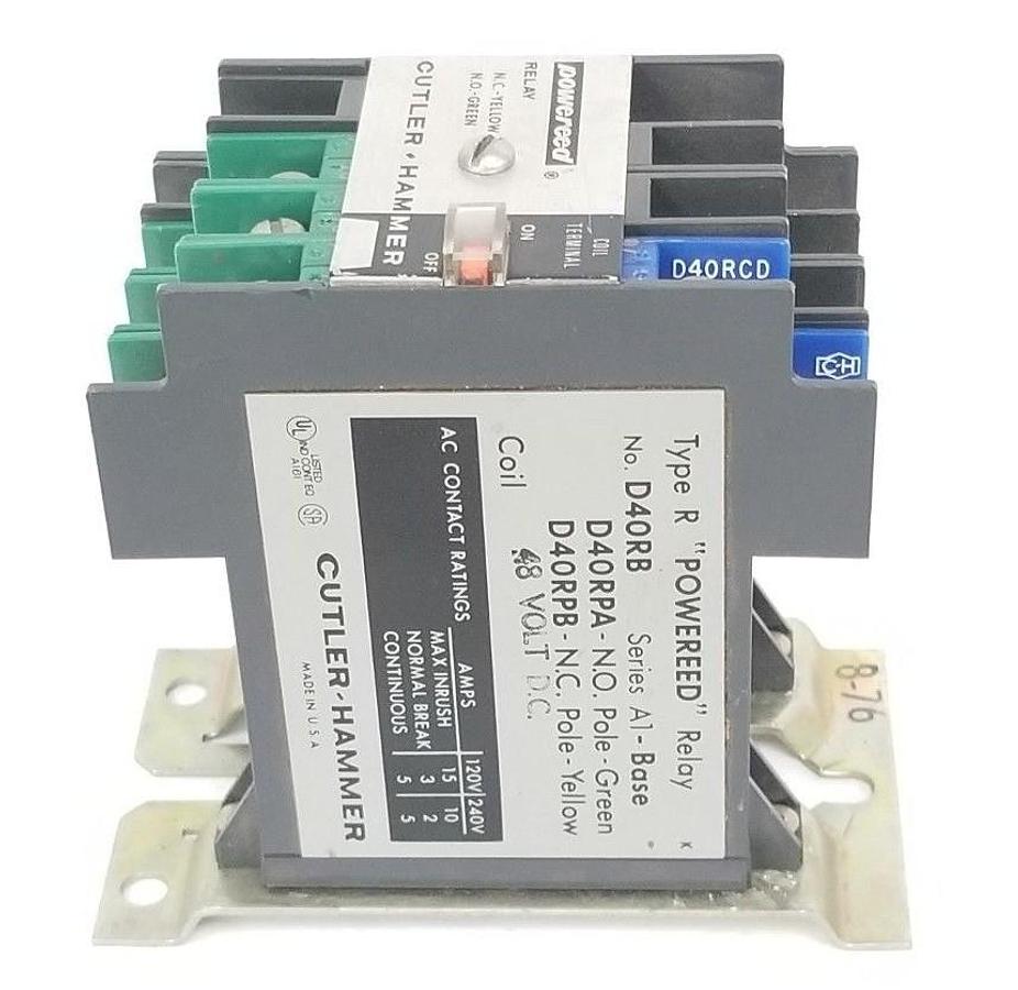 Used CUTLER-HAMMER TYPE R POWERED RELAY NO. D40RB, SER. A1