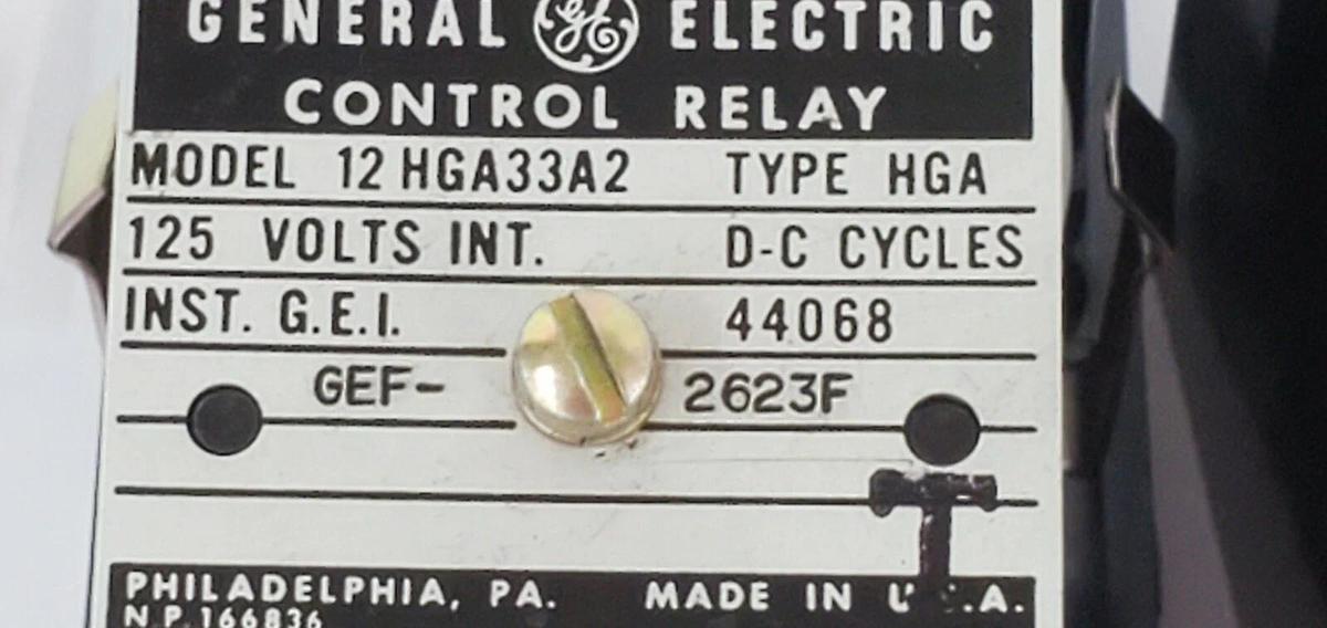 NEW GENERAL ELECTRIC 12-HGA33A2 AUXILIARY CONTROL RELAY 125V HGA-33A2 12HGA33A2