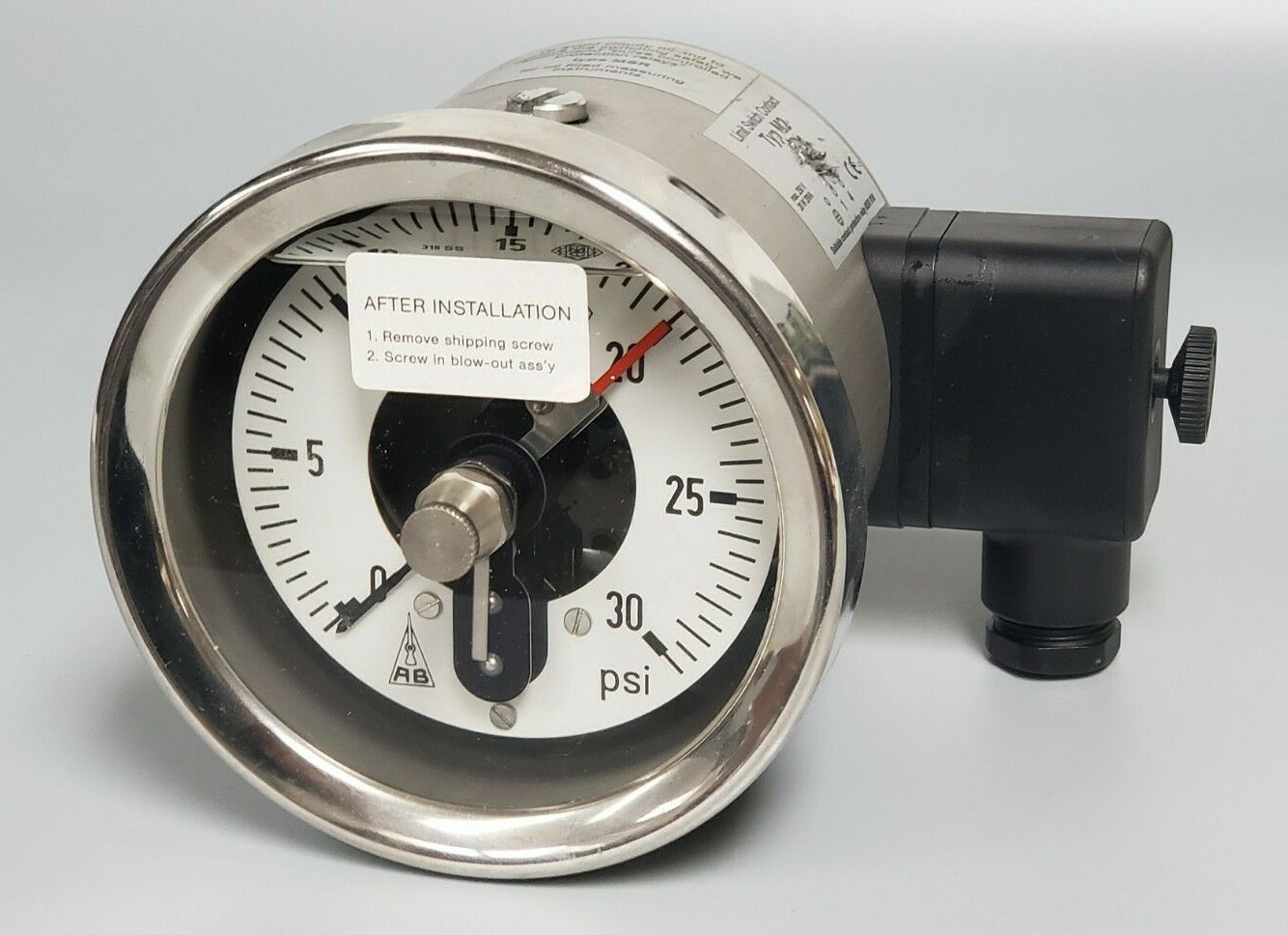 Used AB / WABASH M2-MSR010 PRESSURE GAUGE W/ TYPE: M2 SWITCH CONTACT 0-30/PSI 1 CON.