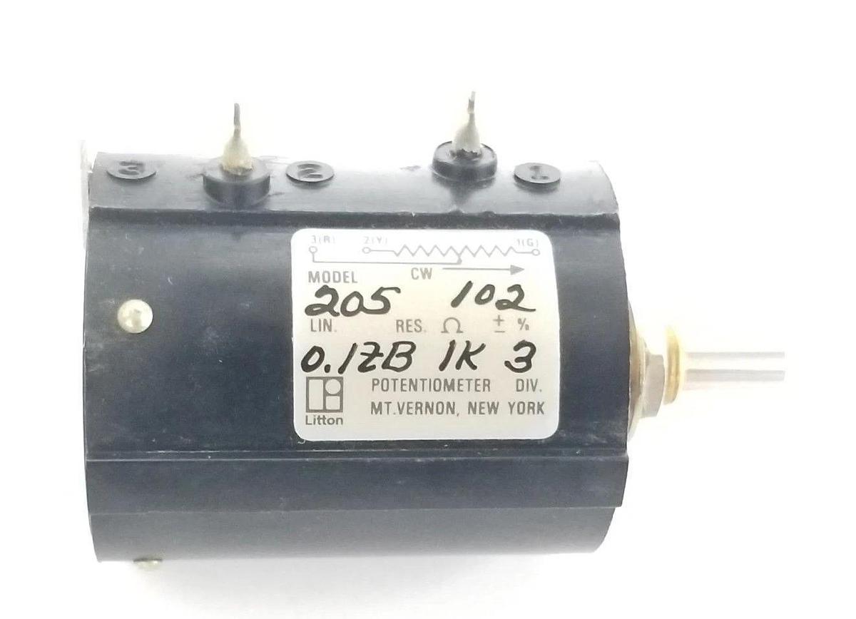 Used NIB LITTON INDUSTRIES 205-102 POTENTIOMETER 0.12B-1K-3