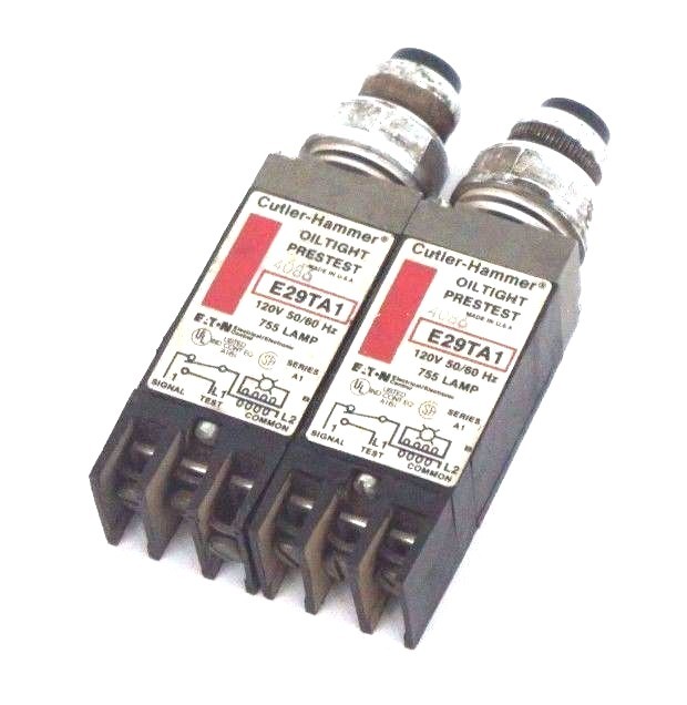 Used LOT OF 2 CUTLER HAMMER E29TA1 OILTIGHT PRESTEST INDICATORS SER A1, 50/60HZ, 120V