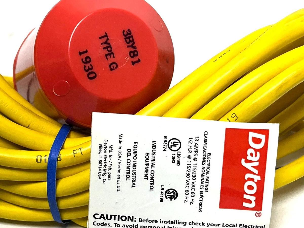 Dayton 3BY81 Float Switch 115V 13A Tethered High Temp New Surplus Open Box