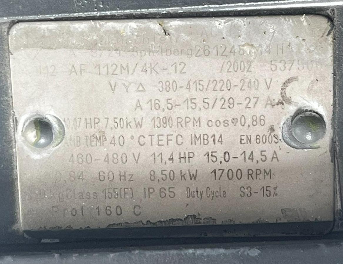 Used ATB AF-112M/4K Electric Motor | 3-Phase 4-Pole | 5.5kW (7.5HP) 1425 RPM IEC
