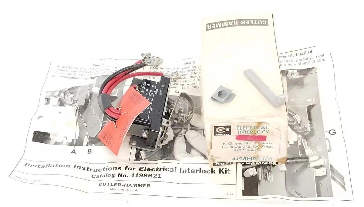 Used NIB CUTLER HAMMER 4198H21 (A) ELECTRICAL INTERLOCK SWITCHES 30-60 & 100A, 4105