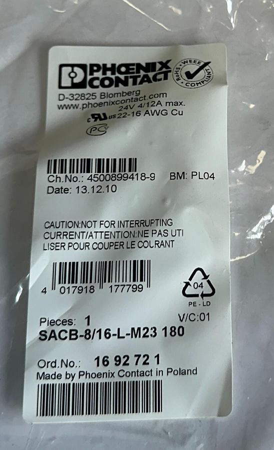Used PHOENIX CONTACT SACB-8/16-L-M23 180 / 1692721 SENSOR / ACTUATOR BOX 24V NSMP