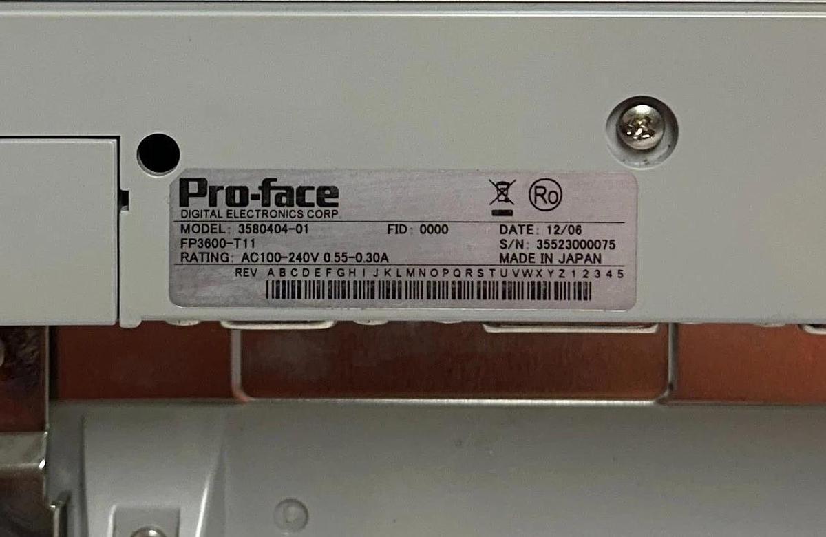 Used PRO-FACE 3580404-01 / FP3600-T11 FP3000 SERIES TOUCH PANEL 12'' PFXFP3600TA USNP