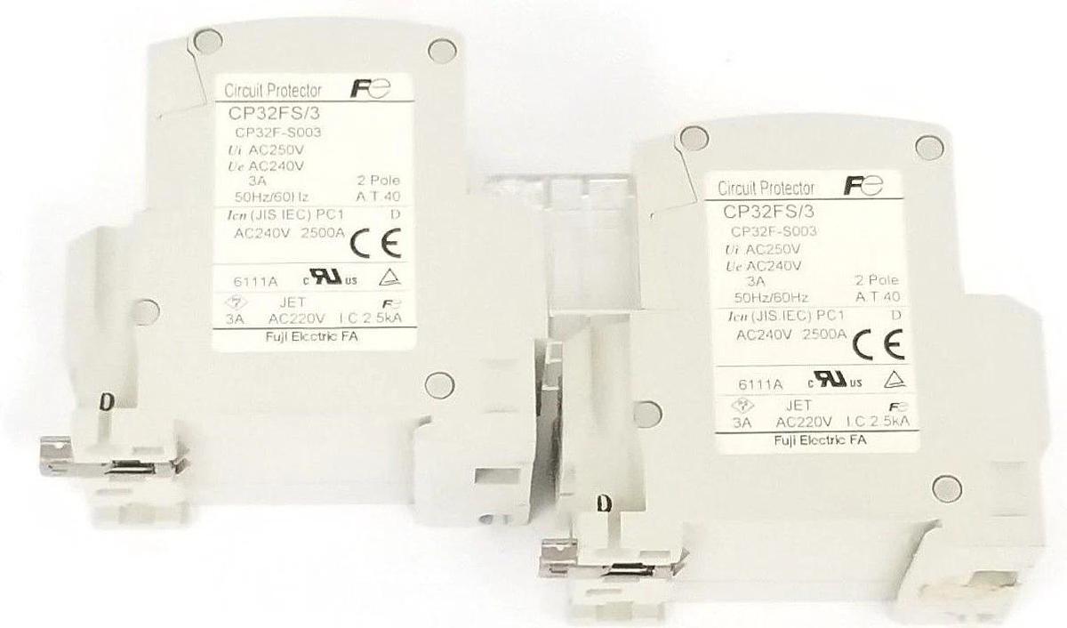 Used LOT OF 2 FUJI CP32FS 3A CIRCUIT BREAKERS 2-POLE, 50/60HZ, CP32FS/3