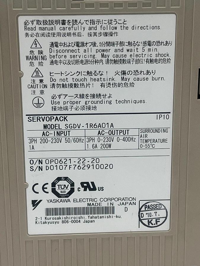 Used YASKAWA SGDV-1R6A01A Servopack Servo Drive Amplifier 0.4kW 400W Sigma V Series